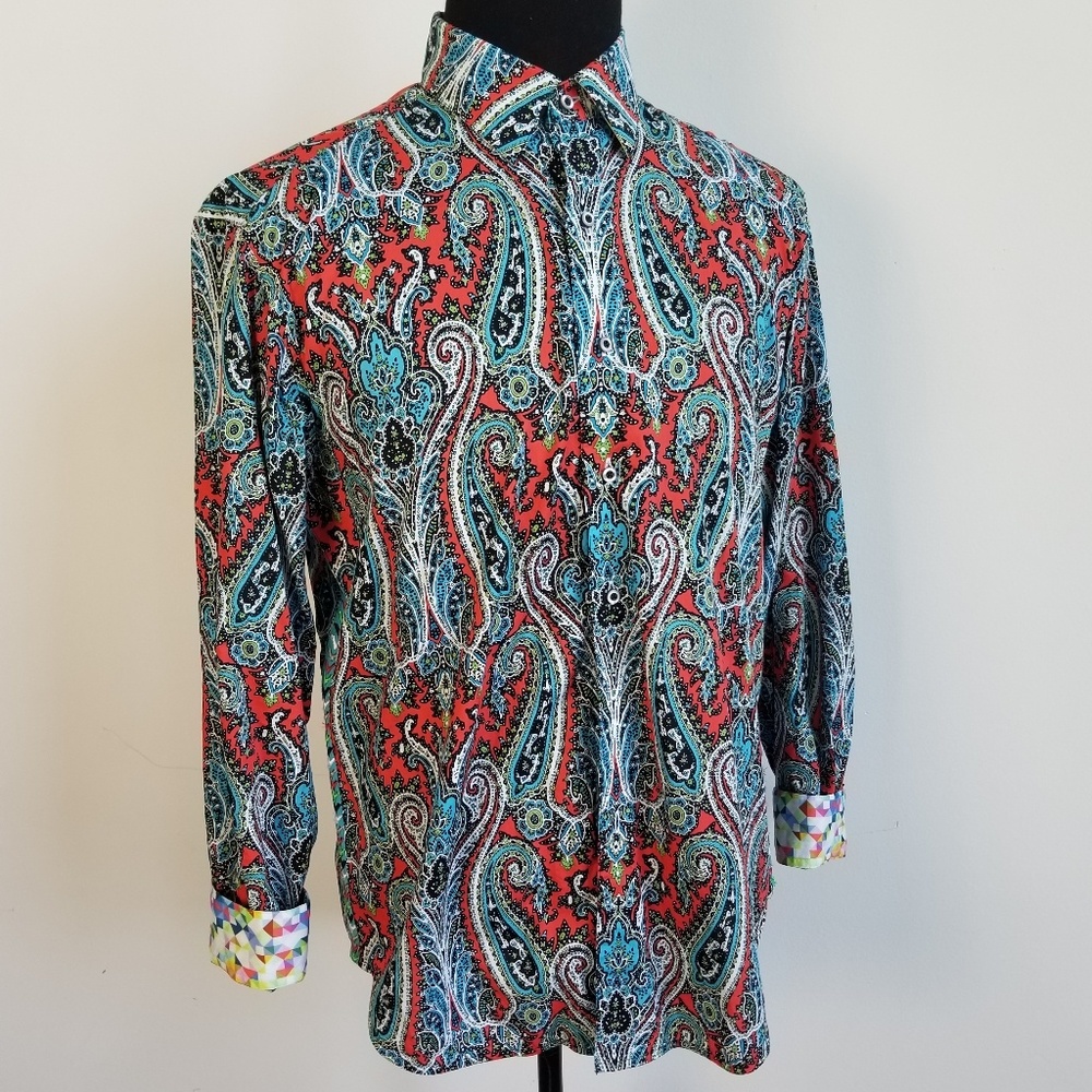 Robert Graham Orange and Blue Flamenco Shirt